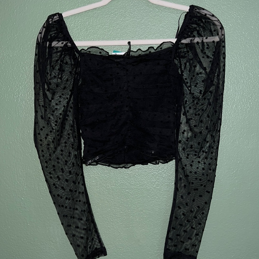 sheer polka dot longsleeve top